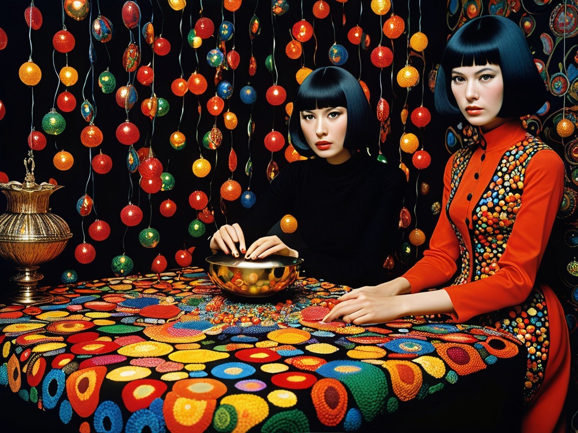 Elegant Women at Colorful Table with Lanterns