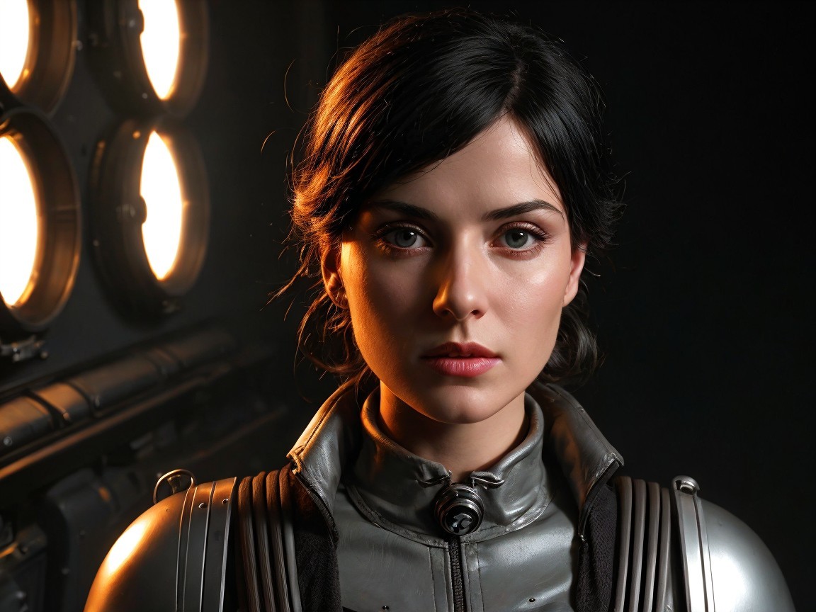 Close-Up Portrait of a Woman in Futuristic Outfit