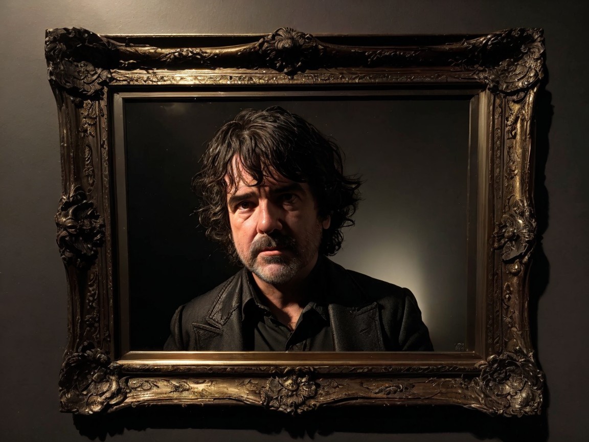 Man in Vintage Frame with Dark Background