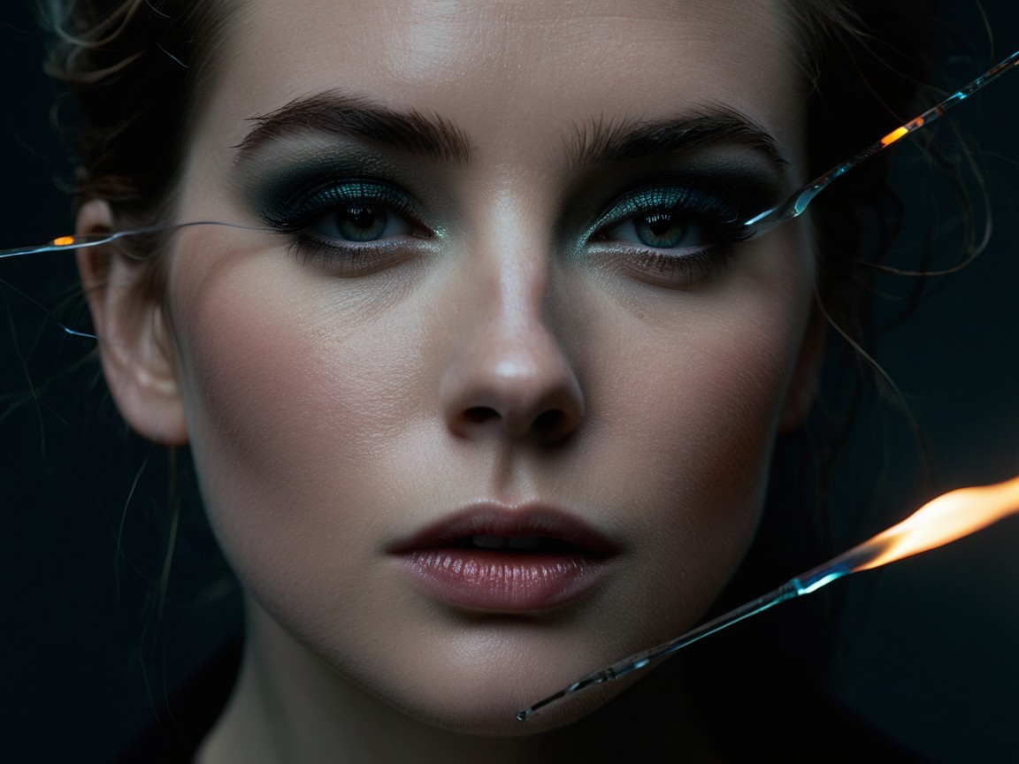 Close-Up Portrait of a Woman with Dramatic Makeup