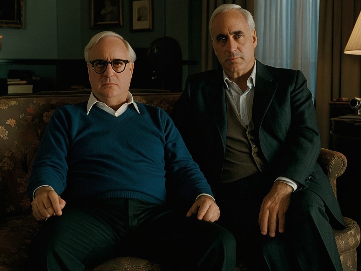 Men on Vintage Couch in Dimly Lit Room