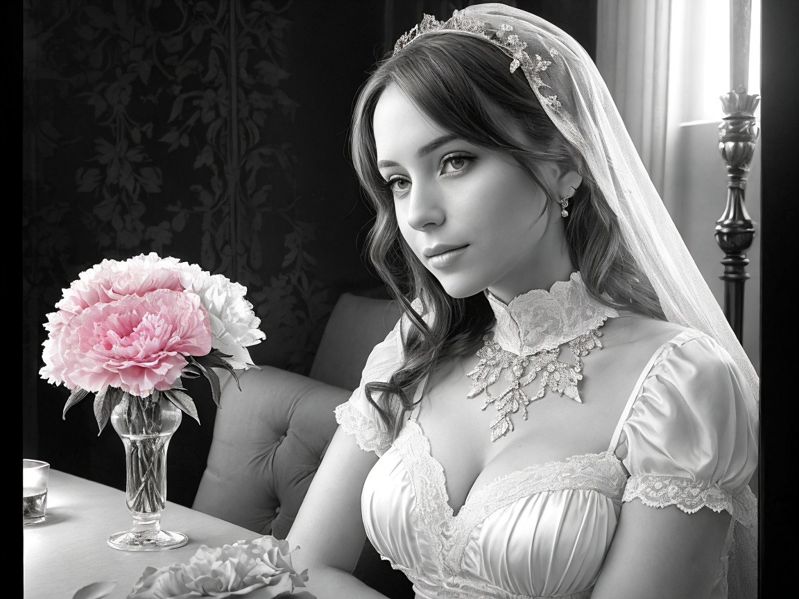 Elegant Bride in Classic White Gown with Peonies