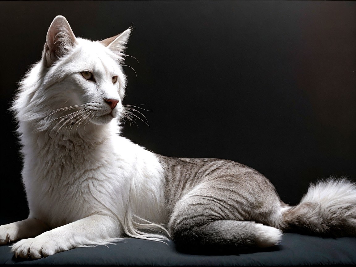 Majestic Cat with Luxurious White and Grey Fur
