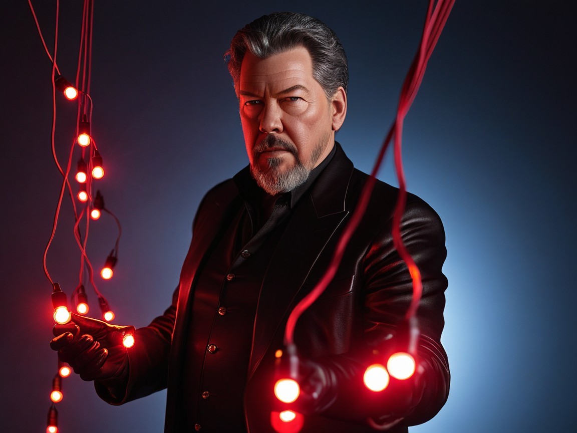 Portrait of an older man in a black suit with lights