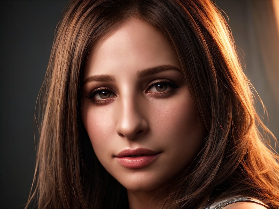 Close-up portrait of a young woman with glowing features