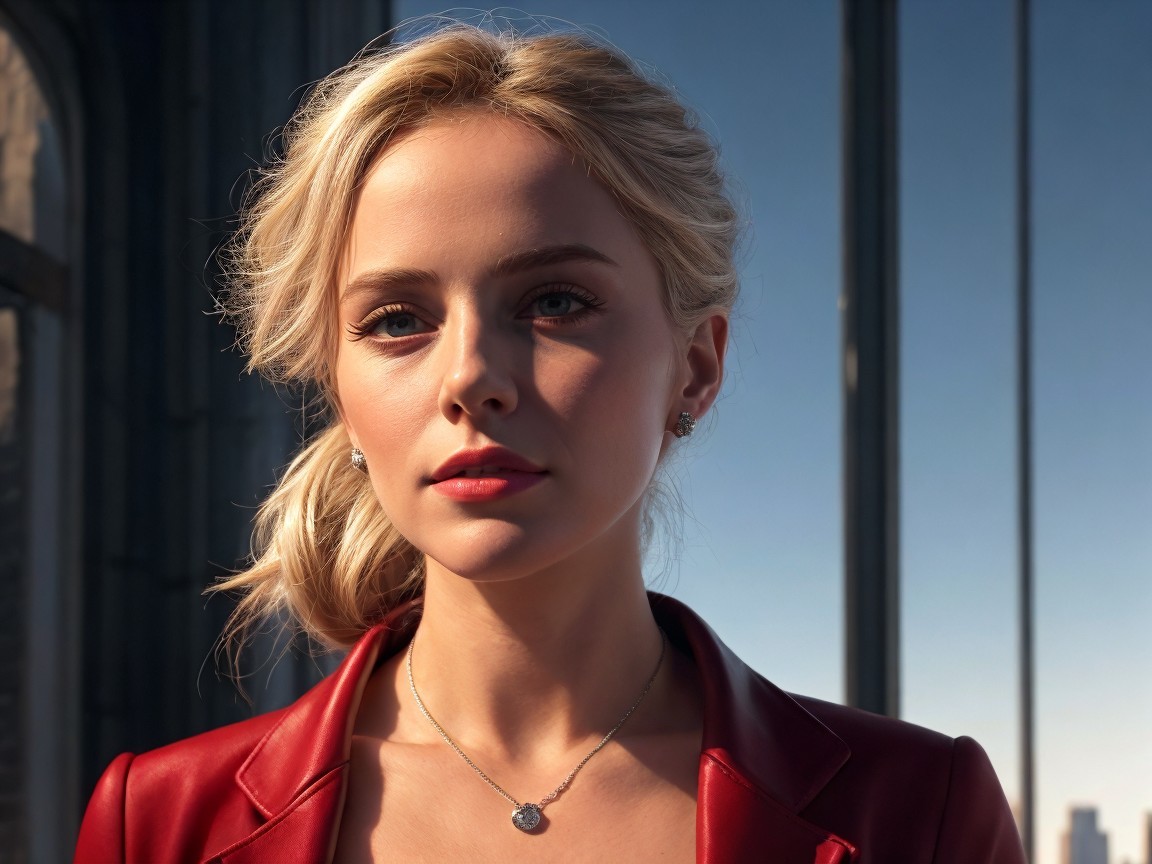 Portrait of a Young Woman in Red Blazer and Soft Lighting