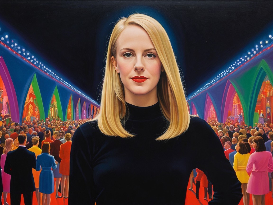 Confident Woman in Colorful Gala Setting Artwork
