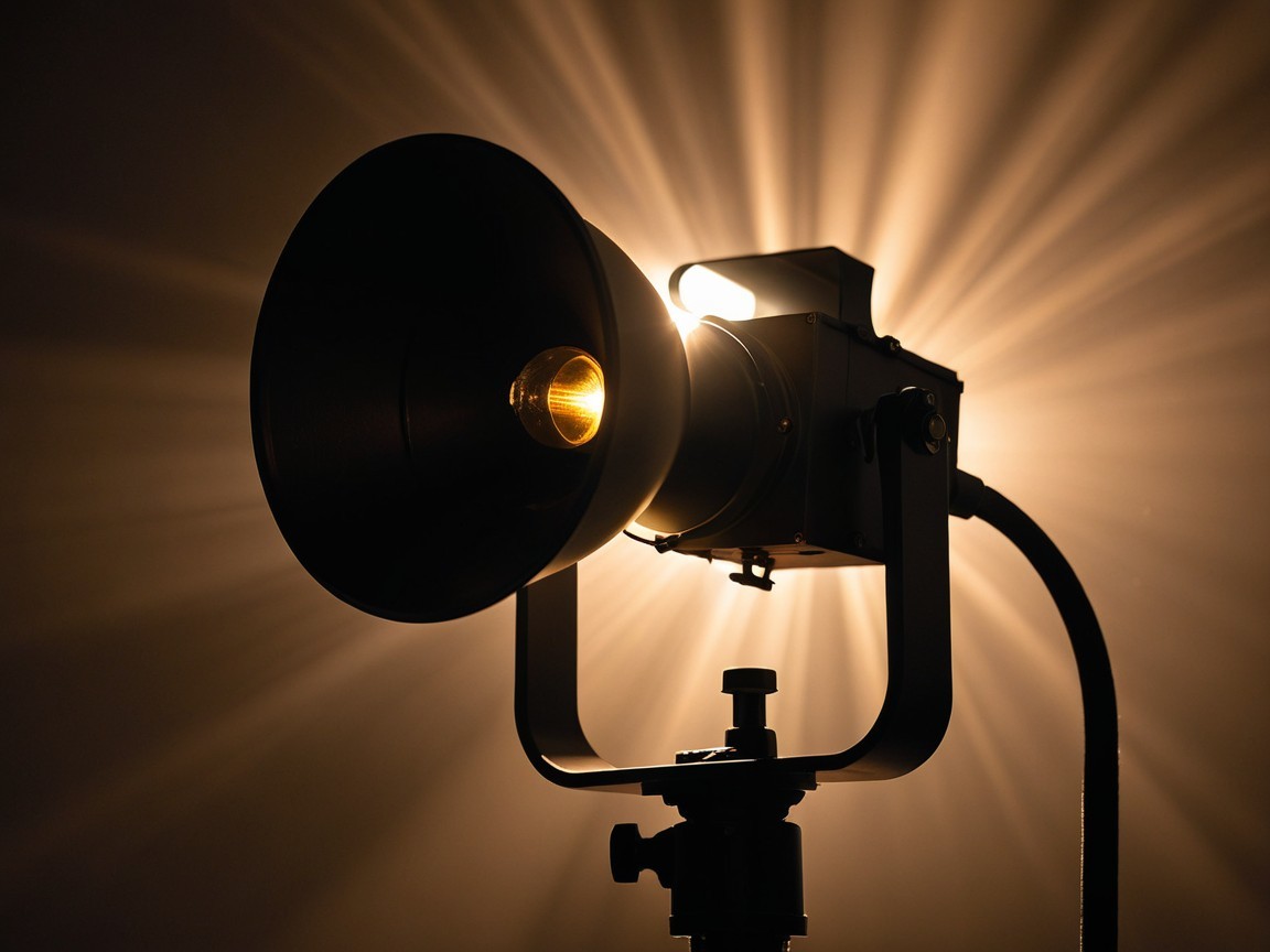 Professional studio spotlight with warm glow and stand