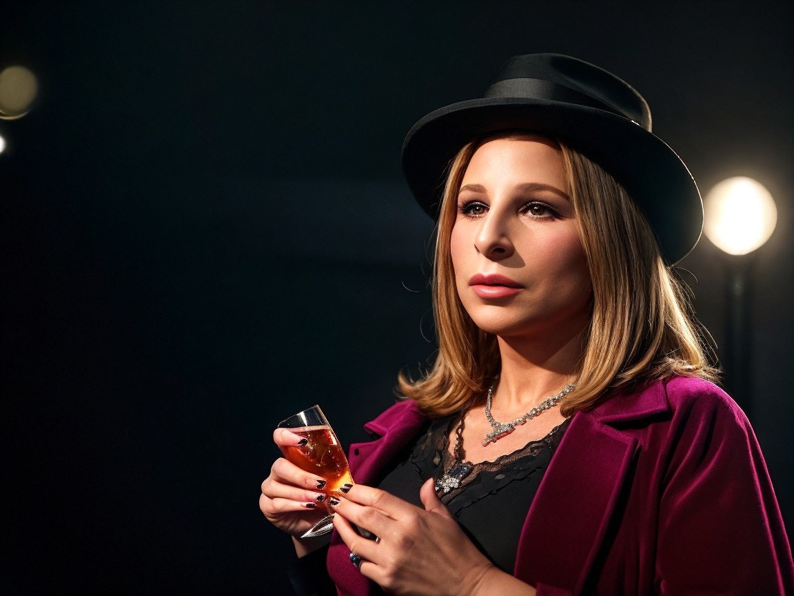 Glamorous figure in pink jacket and black hat