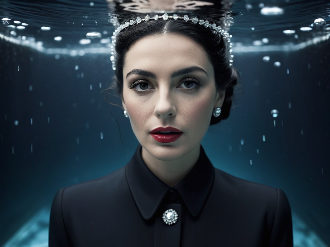 Underwater Portrait of a Woman in Elegant Attire