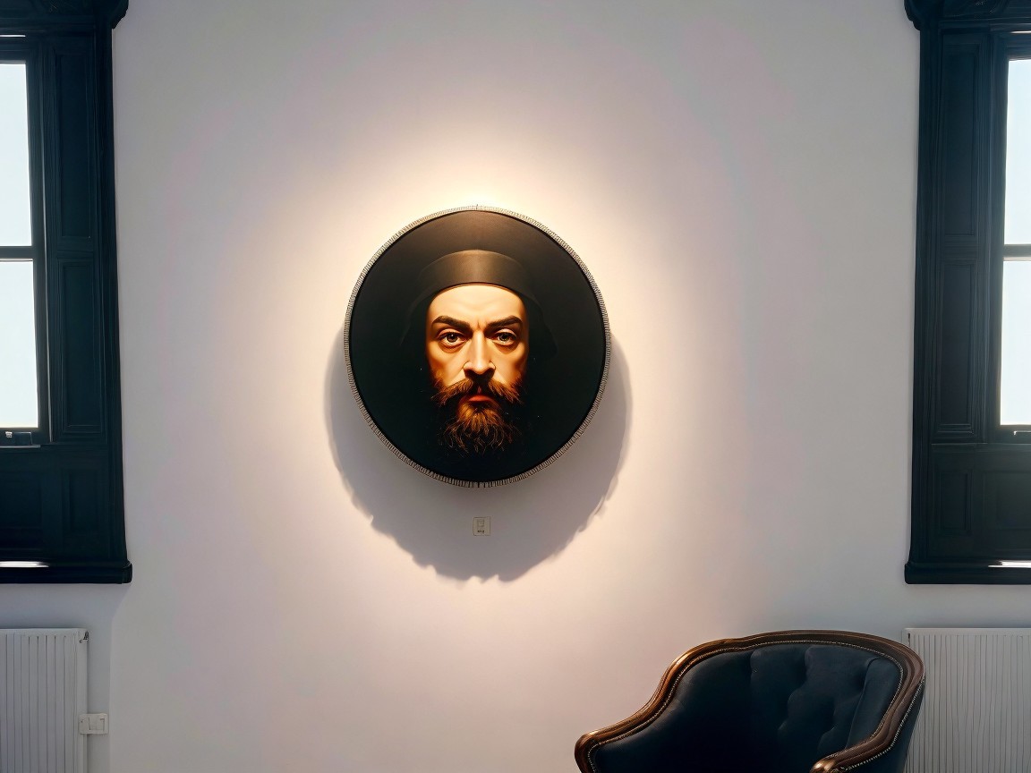 Circular Portrait of Bearded Man in Elegant Setting