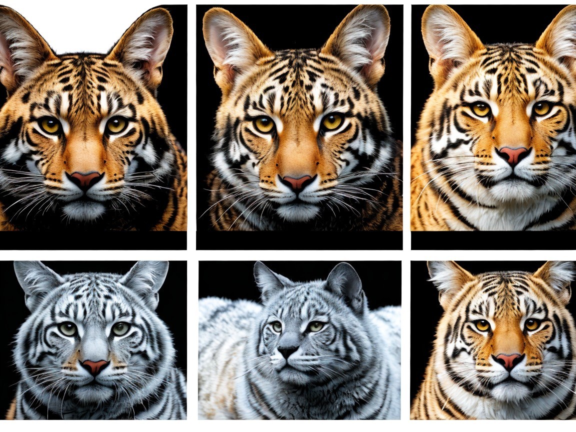 Animal Portraits in Grid Layout with Vivid Colors