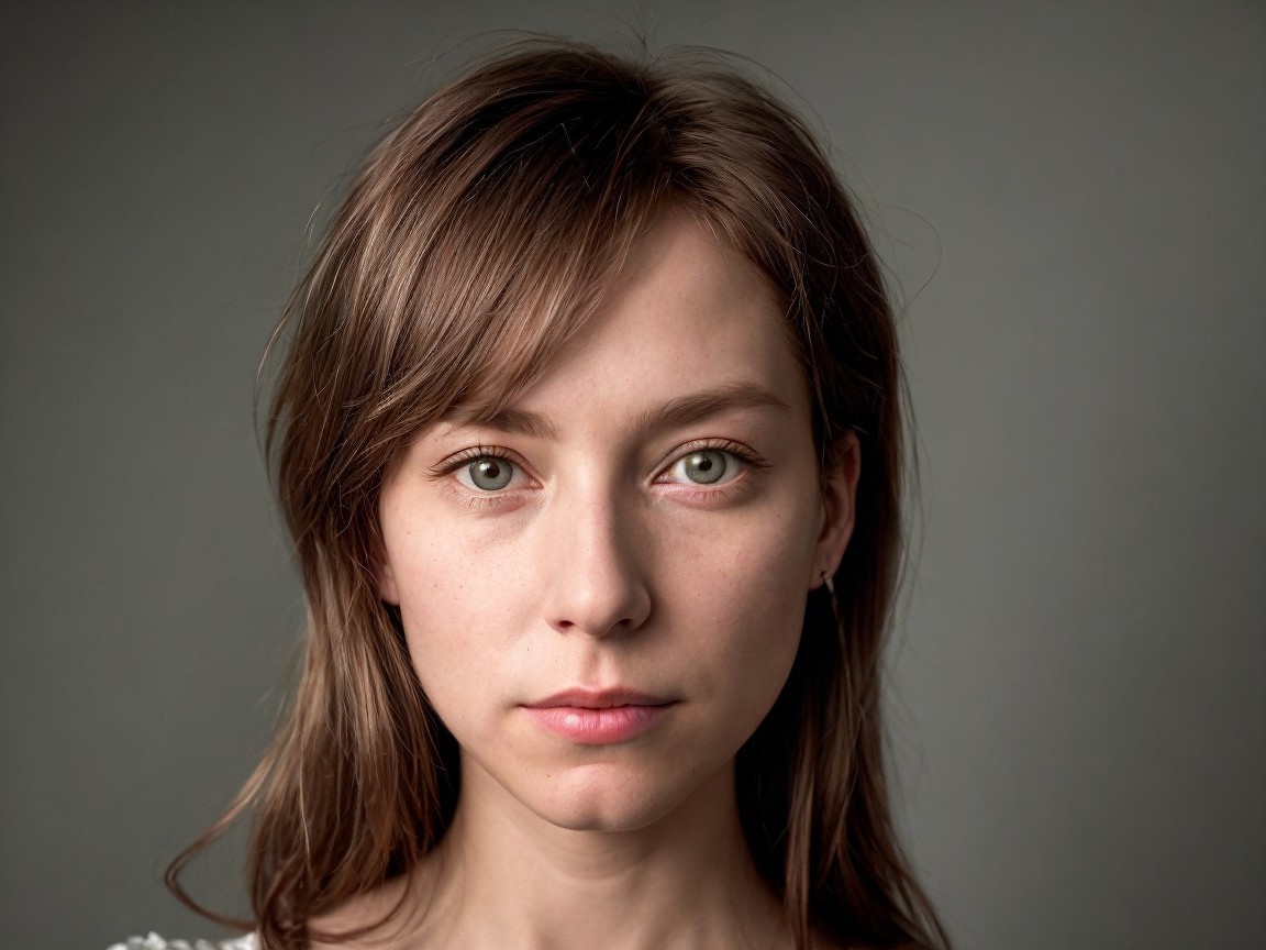 Close-Up Portrait of Woman with Brown Hair and Green Eyes