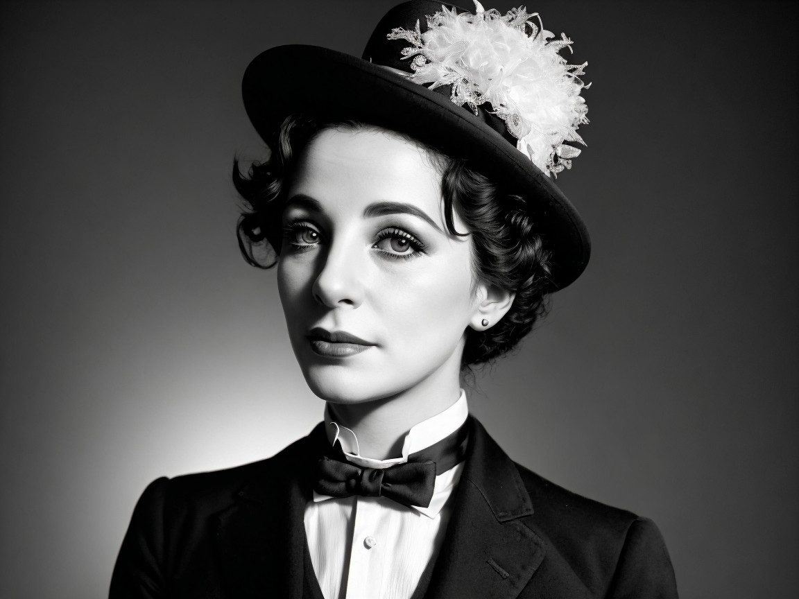 Elegant Black and White Portrait of a Woman in Tuxedo