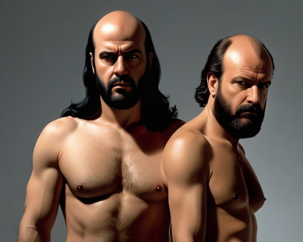 Muscular Men with Distinct Looks in Gray Background