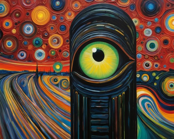 Abstract Painting with Stylized Eye and Colorful Background
