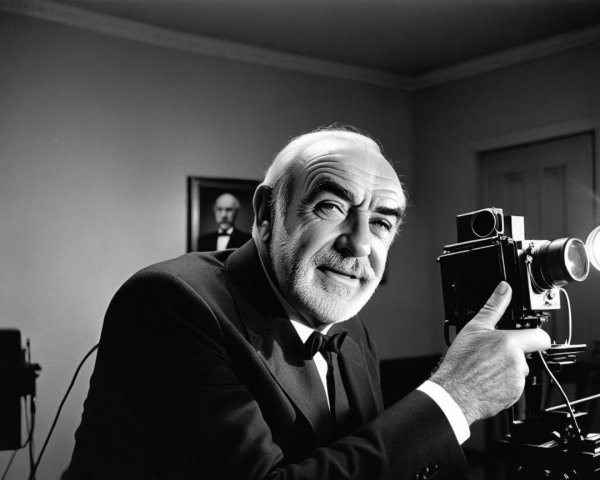 Distinguished Man in Tuxedo with Vintage Camera