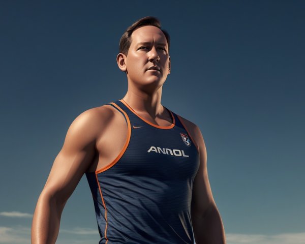 Athlete in Navy Sports Shirt Against Blue Sky
