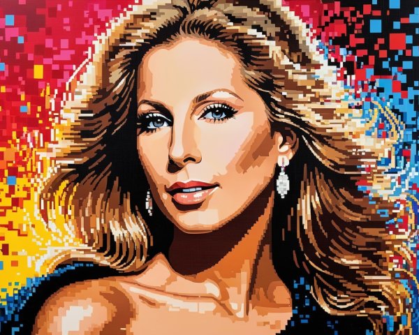 Vibrant Pixelated Portrait of Confident Woman