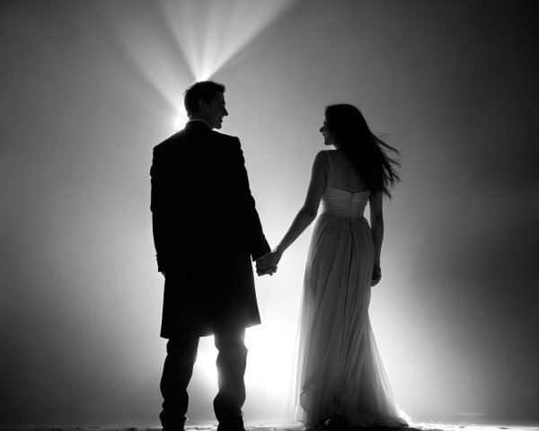 Couple Silhouette in Elegant Attire with Soft Light