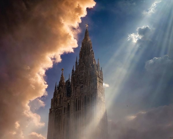 Gothic Cathedral Tower Against Dramatic Cloudy Sky