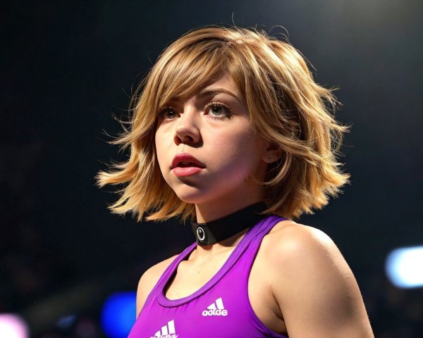 Young Athlete in Purple Sports Outfit on Stage