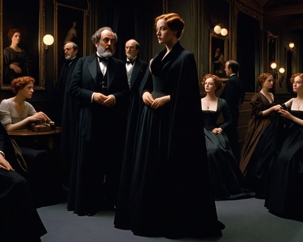 Dramatic Scene in an Opulent, Dimly Lit Room