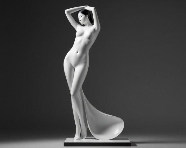 Sleek White Sculpture of Poised Figure with Drapery