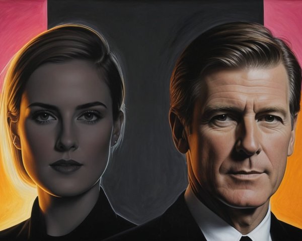 Portrait of Two Figures with Abstract Color Background