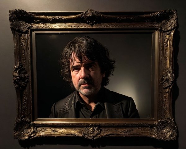 Man in Vintage Frame with Dark Background