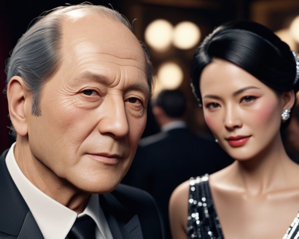 Elegant couple at a luxurious event in formal attire
