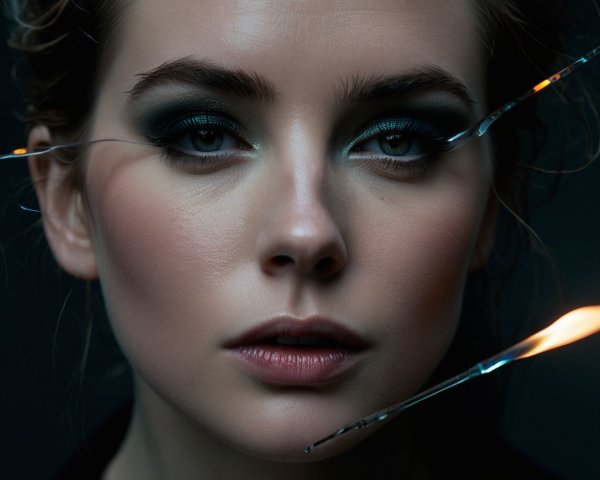 Close-Up Portrait of a Woman with Dramatic Makeup