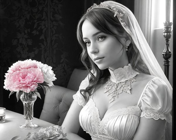 Elegant Bride in Classic White Gown with Peonies