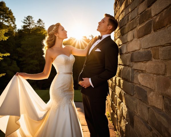 Bride in Strapless Gown with Groom at Sunset