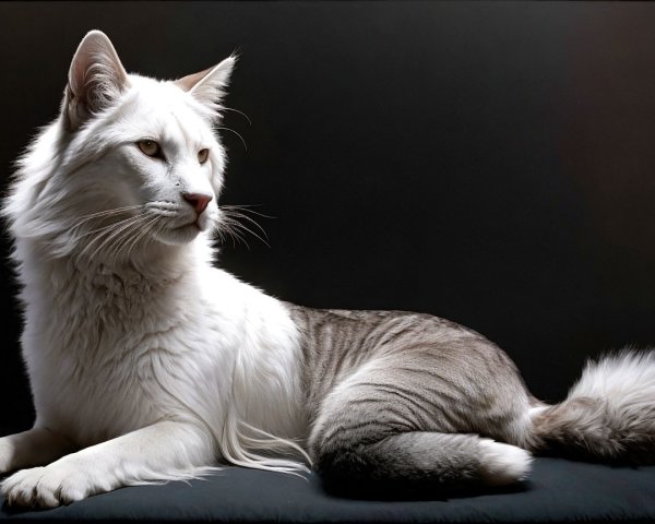 Majestic Cat with Luxurious White and Grey Fur