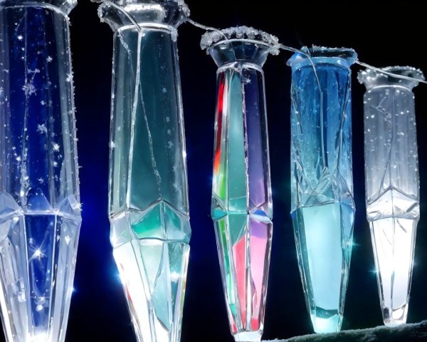 Colorful Icicles and Snowflakes in Winter Scene
