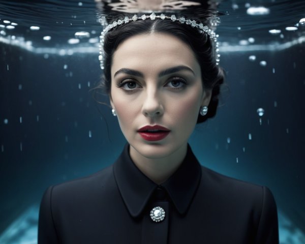 Underwater Portrait of a Woman in Elegant Attire