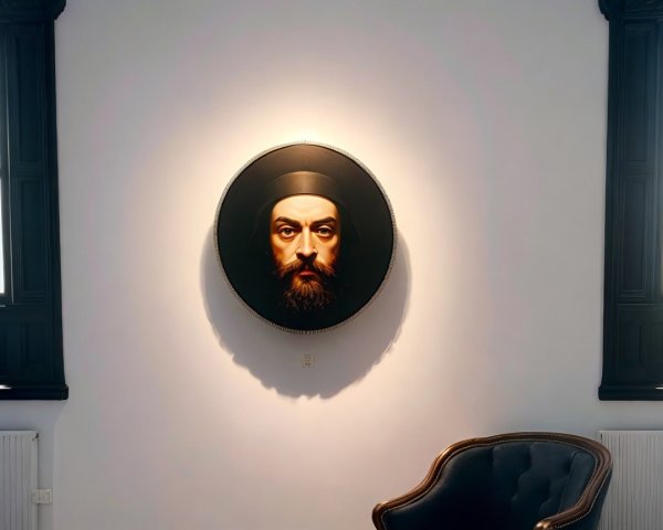 Circular Portrait of Bearded Man in Elegant Setting