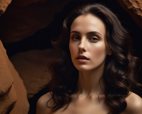 Portrait of a Young Woman with Dark Wavy Hair