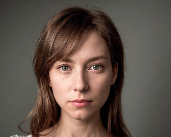 Close-Up Portrait of Woman with Brown Hair and Green Eyes
