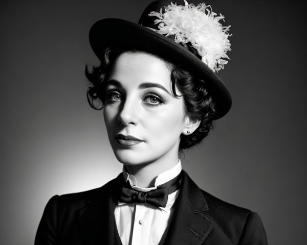 Elegant Black and White Portrait of a Woman in Tuxedo