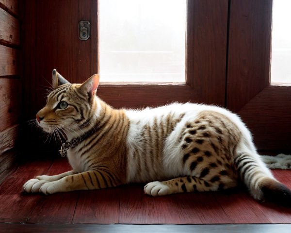 Tan and White Cat on Wooden Floor by Glass Door