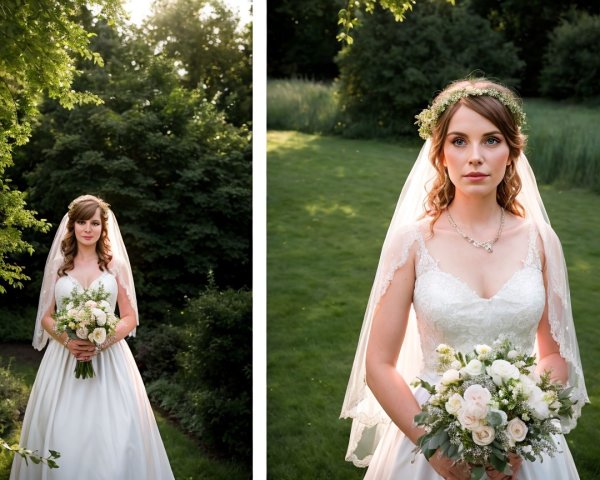 Bride in Lace Gown in Lush Garden Setting