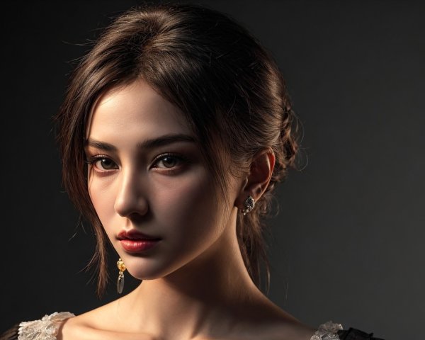 Close-Up Portrait of a Young Woman with Elegant Features