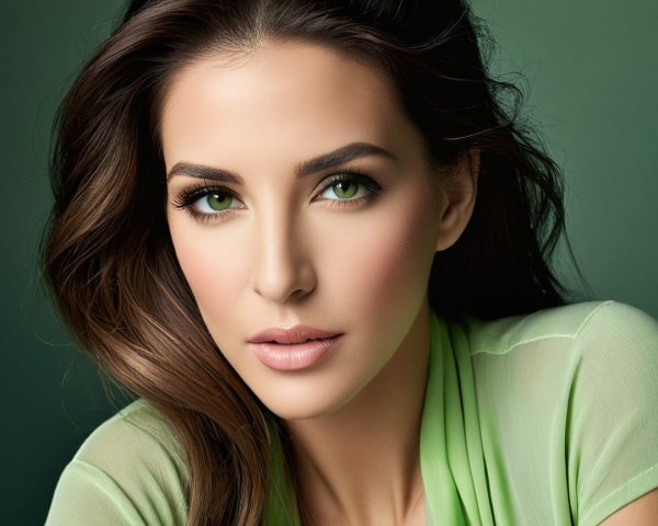 Close-up Portrait of a Woman with Green Eyes and Hair