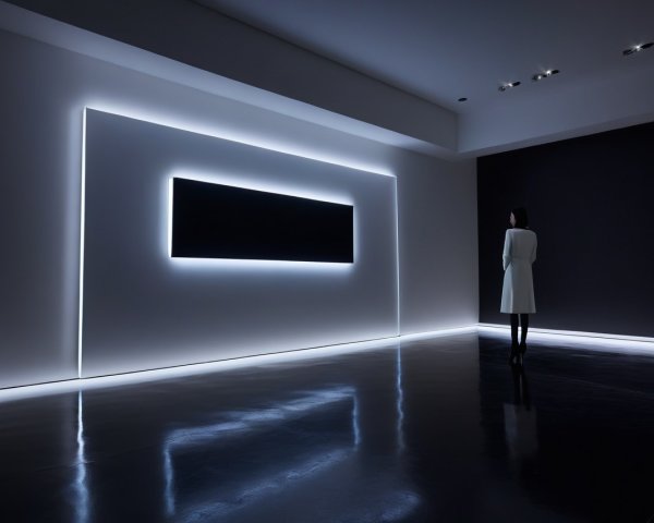 Minimalist Art Gallery with Dark Walls and Ambient Lighting
