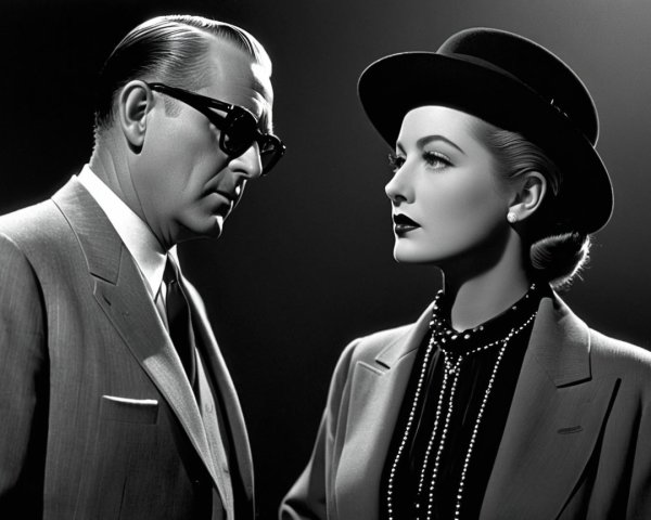1940s Film Noir Scene with Stylish Attire and Lighting
