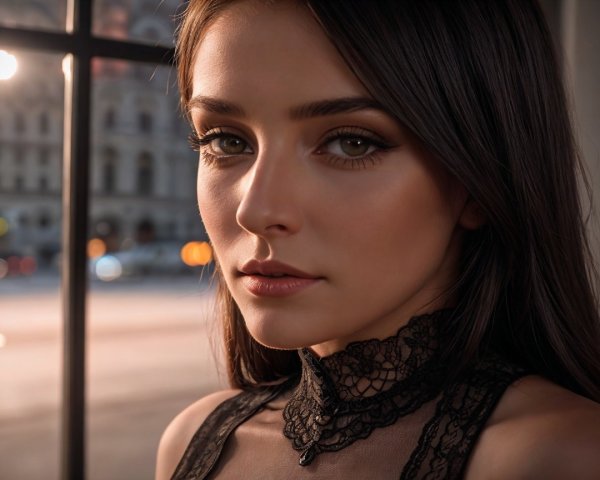Close-Up Portrait of a Young Woman with Dark Hair