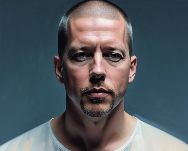 Close-Up Portrait of a Serious Man with Shaved Head
