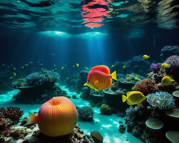 Vibrant Underwater Scene with Colorful Coral Reefs